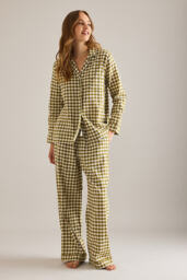 Piglet In Bed Linen-Cotton Gingham Long Pyjama Set