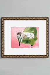 Paris Dog in Green Chair Framed Wall Art