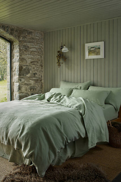 Piglet In Bed Sage Green Linen Duvet Cover - image 1