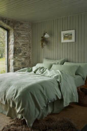 Piglet In Bed Sage Green Linen Duvet Cover - thumbnail 1