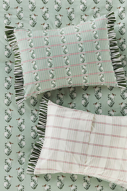 Zelda Cotton Floral Stripe Ruffle Printed Pillowcases, Set of 2