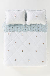 Foster Cotton Floral Icon Embroidered Quilted Bedspread - thumbnail 2