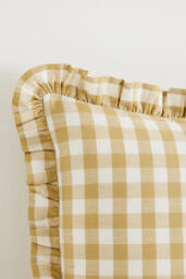 Ana Cotton Gingham Printed Ruffle Cushion - thumbnail 3