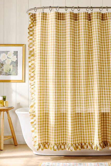 Cotton Printed Gingham Ruffle Shower Curtain - image 1