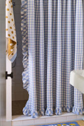 Cotton Printed Gingham Ruffle Shower Curtain - thumbnail 1