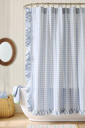 Cotton Printed Gingham Ruffle Shower Curtain - thumbnail 2