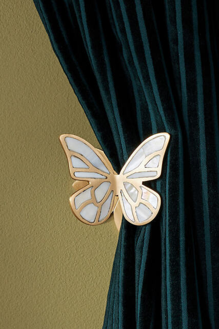 Delia Mother-of-Pearl Brass Butterfly Curtain Holdback - image 1