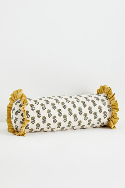 Cotton Block-Print Ruffle Cushion - image 1