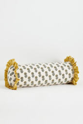 Cotton Block-Print Ruffle Cushion