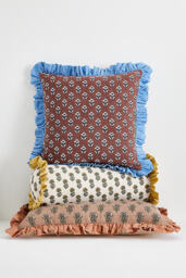 Cotton Block-Print Ruffle Cushion - thumbnail 2