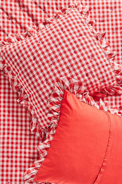 Gingham Ruffle Yarn-Dyed Cotton Cushion