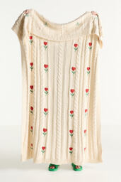 Cable-Knit Icon Floral Throw Blanket