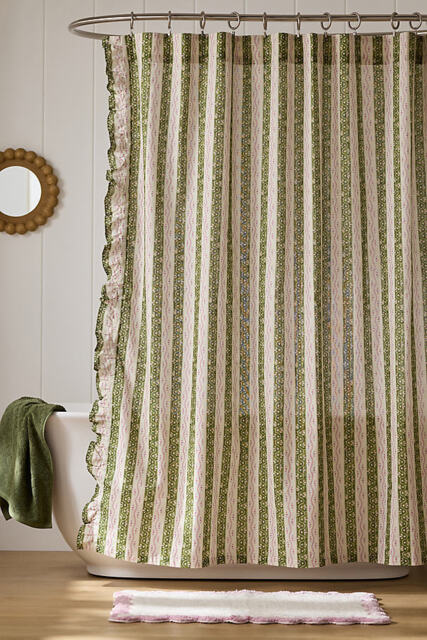 Ivy Cotton Printed Ruffle Stripe Shower Curtain - image 1