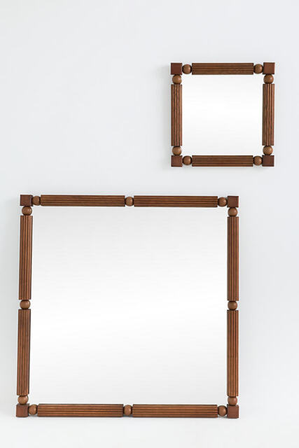 Benedicta Wood Bead Large Square Wall Mirror - image 1