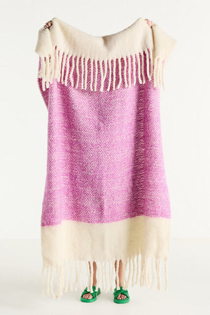 Laurie Herringbone Woven Wool Fringe Throw Blanket - image 1