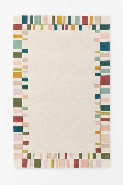Tufted Wool Geometric Border Rug - image 1