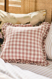Ana Cotton Gingham Printed Ruffle Cushion - thumbnail 1