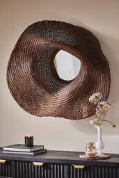 Undulating Woven Rattan Round Mirror - thumbnail 1