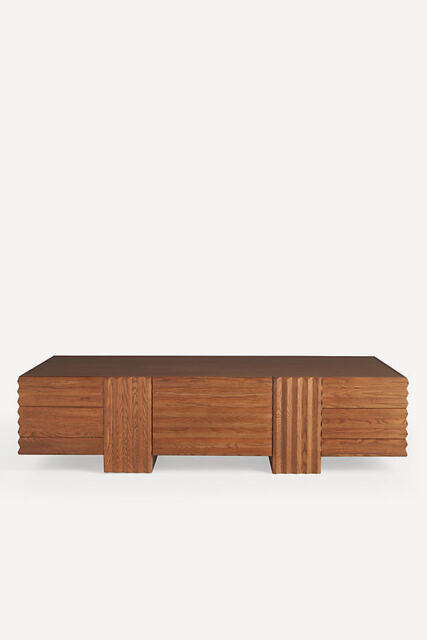 Omari Carved Oak Rectangle Coffee Table - image 1
