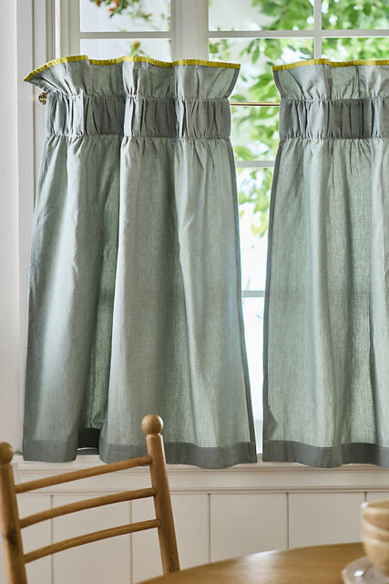 By Anthropologie Ruffle Top Cotton Woven Cafe Curtain, Set of 2 - image 1
