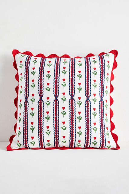 Valentine's Day Cotton Embroidered Stripe Scallop Cushion - image 1
