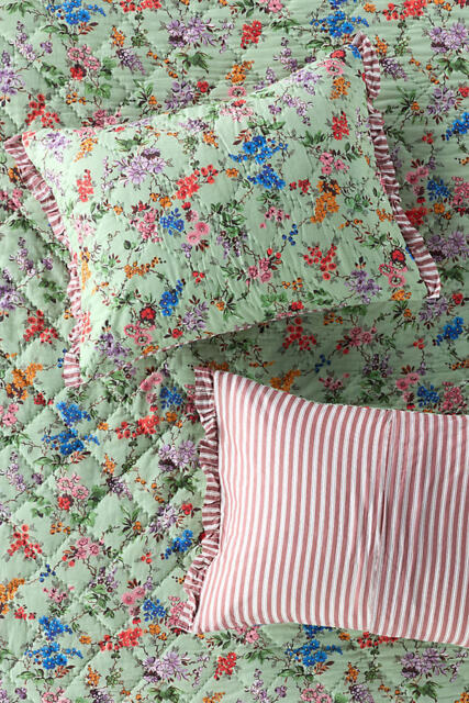 Cotton Voile Floral Printed Ruffle Pillowcases, Set of 2