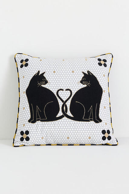 Agatha Embroidered Black Cat Indoor/Outdoor Cushion - image 1