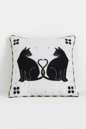 Agatha Embroidered Black Cat Indoor/Outdoor Cushion - thumbnail 1