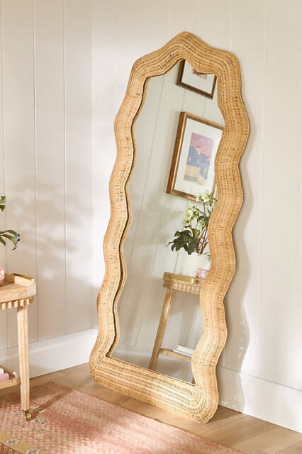 Maxine Rattan Scalloped Floor Mirror - image 1