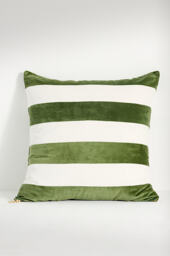 Andie Striped Cotton Velvet Cushion - thumbnail 1