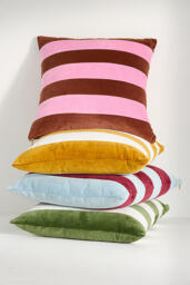 Andie Striped Cotton Velvet Cushion - thumbnail 2