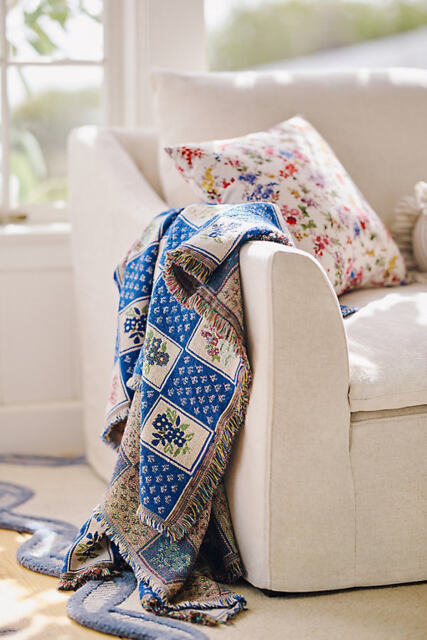 Leiah Cotton Woven Floral Checkered Throw Blanket - image 1