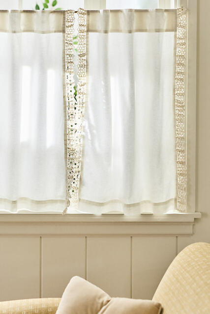 Cotton Embroidered Floral Edge Cafe Curtains, Set of 2 - image 1
