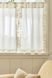 Cotton Embroidered Floral Edge Cafe Curtains, Set of 2 - thumbnail 1