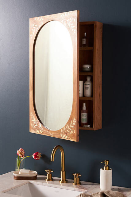 Marta Acacia Wood Mirrored Bathroom Wall Cabinet - image 1