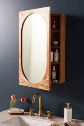 Marta Acacia Wood Mirrored Bathroom Wall Cabinet - thumbnail 1