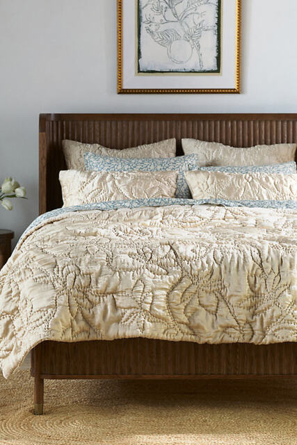 Silky Floral Stitched Quilted Bedspread - image 1