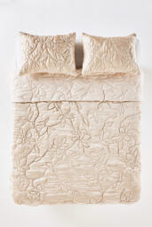 Silky Floral Stitched Quilted Bedspread - thumbnail 3
