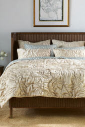 Silky Floral Stitched Quilted Bedspread - thumbnail 1
