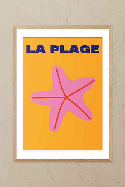East End Prints La Plage Oak Framed Wall Art Print