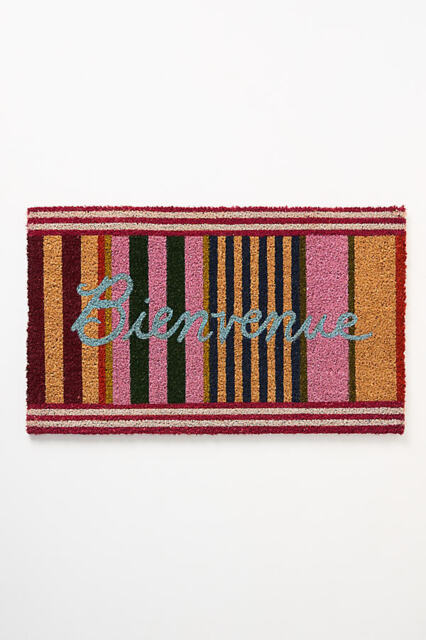 Bienvenue Striped Coir Printed Doormat - image 1