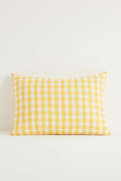 Ana Cotton Gingham Printed Bow Cushion - thumbnail 3