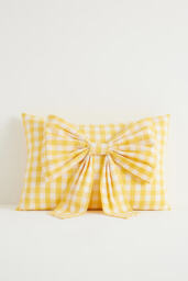Ana Cotton Gingham Printed Bow Cushion - thumbnail 2