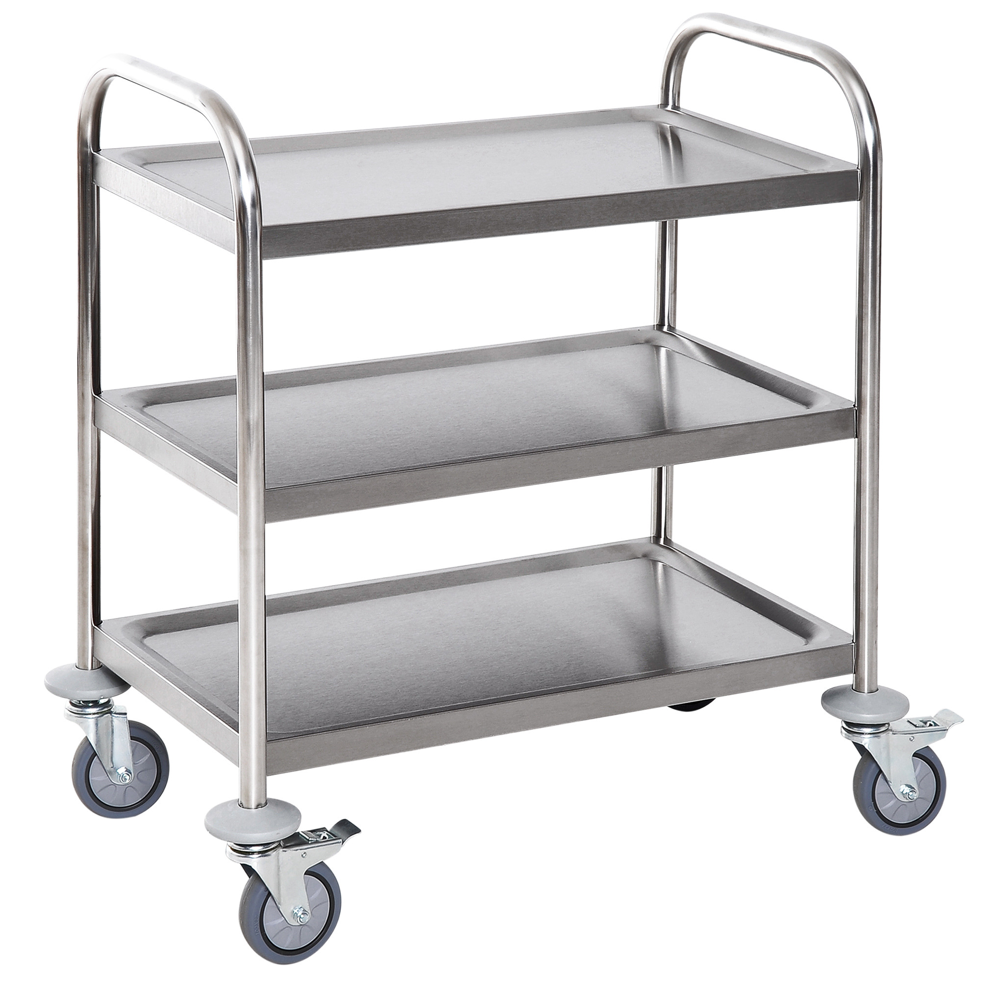HOMCOM Stainless Steel 3 Tier Rolling Kitchen Service Cart Catering Storage Trolley Island Utility with Locking Wheels for Hotels Restaurants