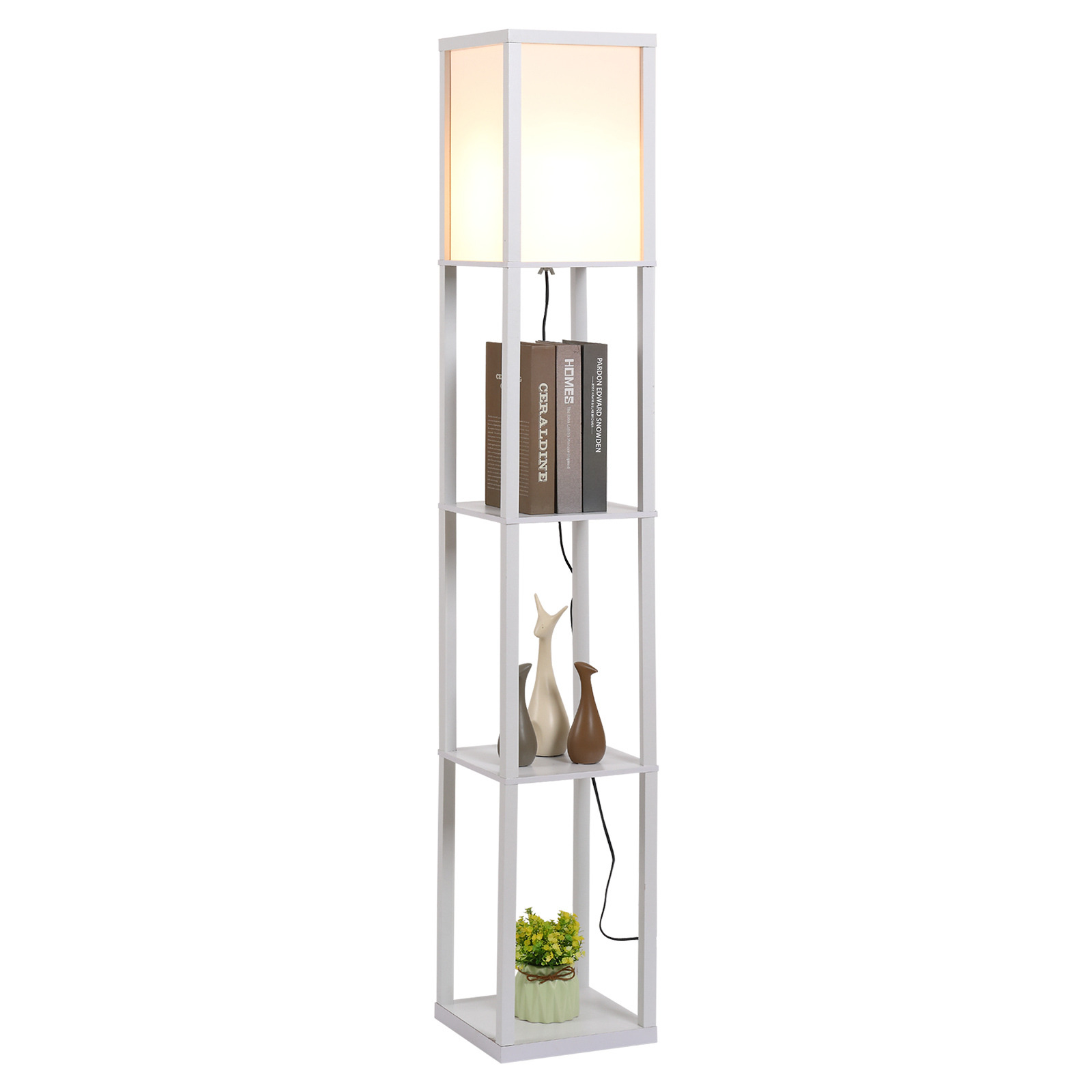 HOMCOM 4-Tier White Shelf Floor Lamp, Floor Light with Storage Shelf, Reading Standing Lamp