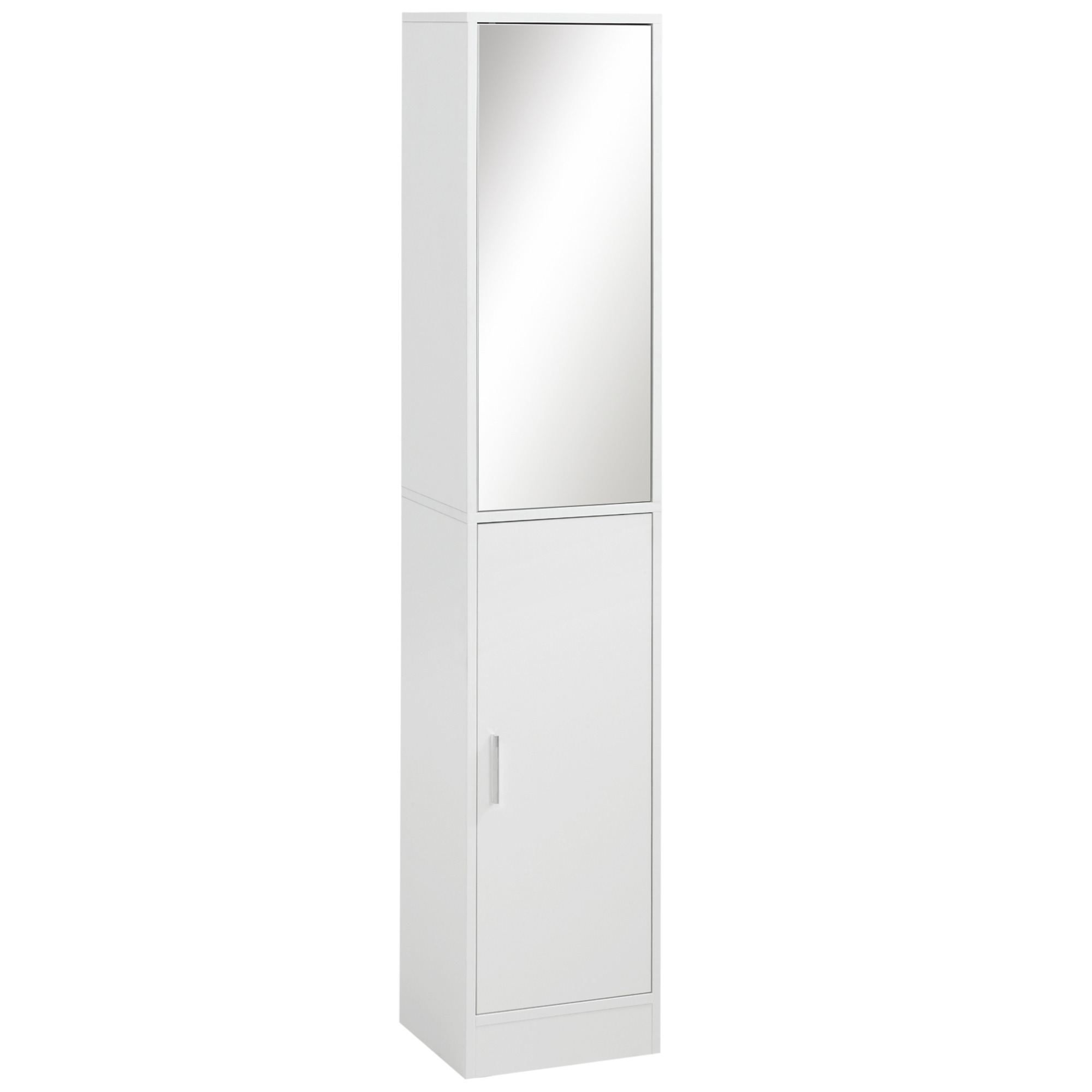 kleankin Tall Mirrored Bathroom Cabinet, Bathroom Storage Cupboard, Floor Standing Tallboy Unit with Adjustable Shelf, White