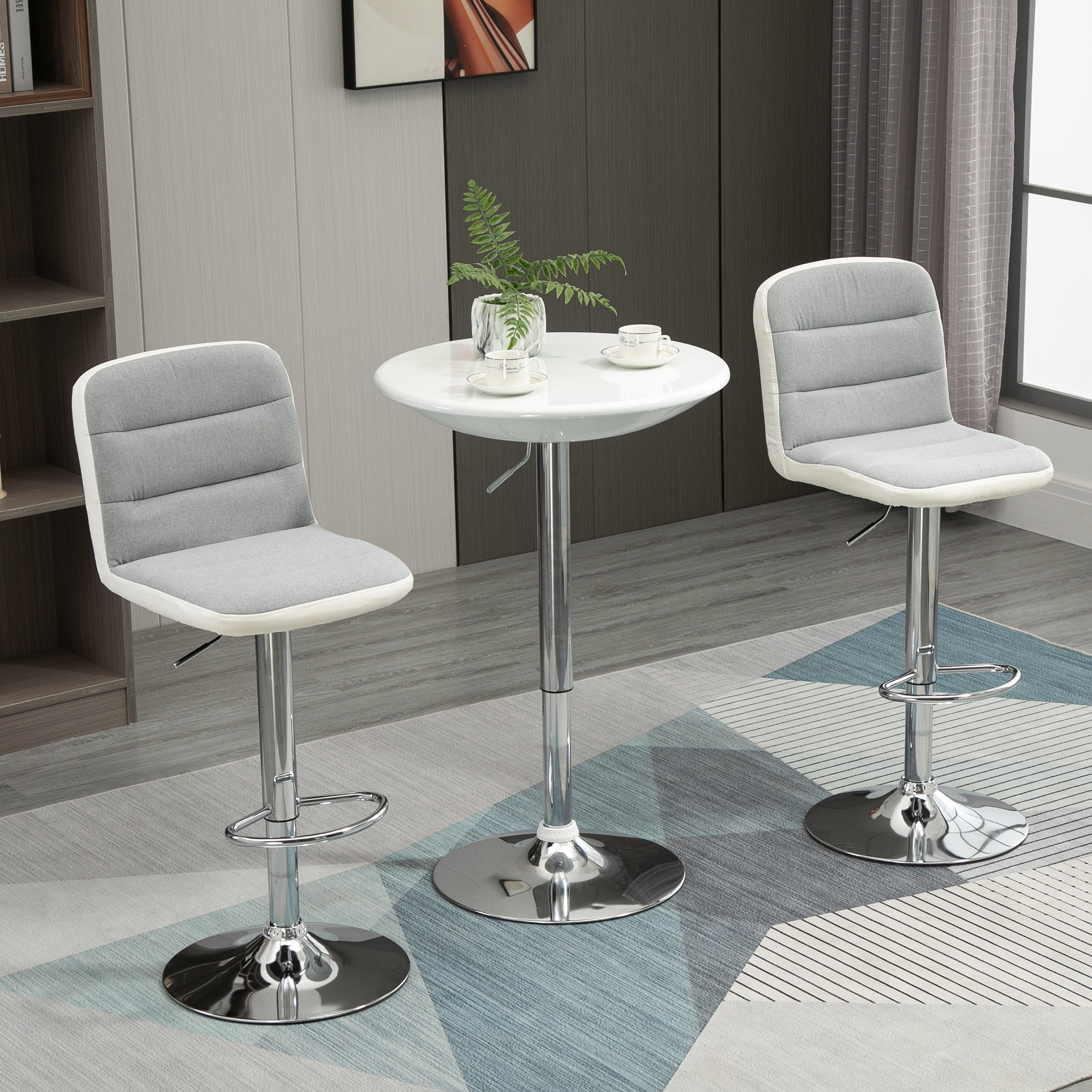 HOMCOM Bar stool Set of 2 Armless Adjustable Height Upholstered Bar Chair with Swivel Seat, Light Grey