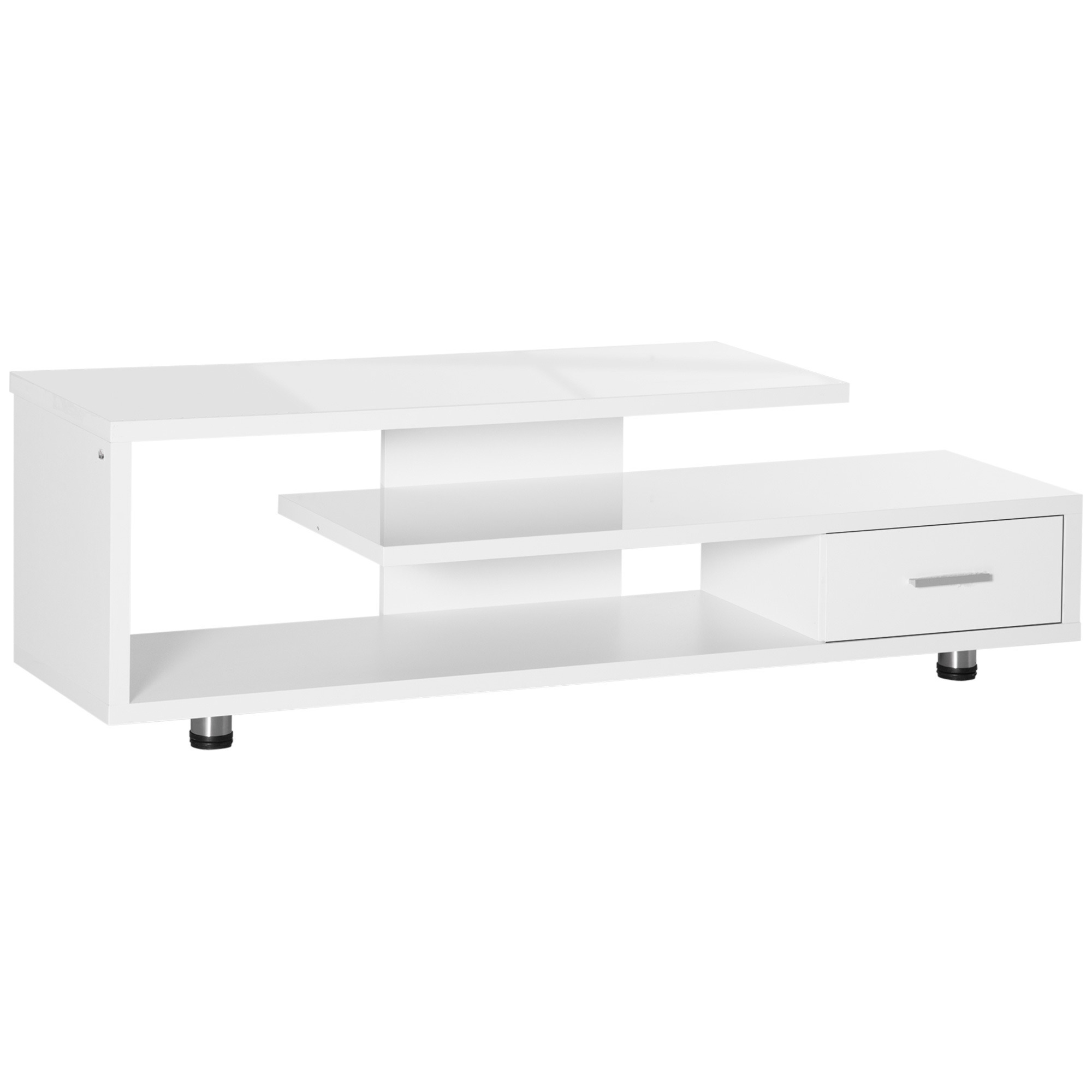 "HOMCOM High Gloss TV Unit for TVs up to 45"", Modern TV Cabinet with Storage Shelf and Drawer, Entertainment Unit for Living Room Bedroom, White"