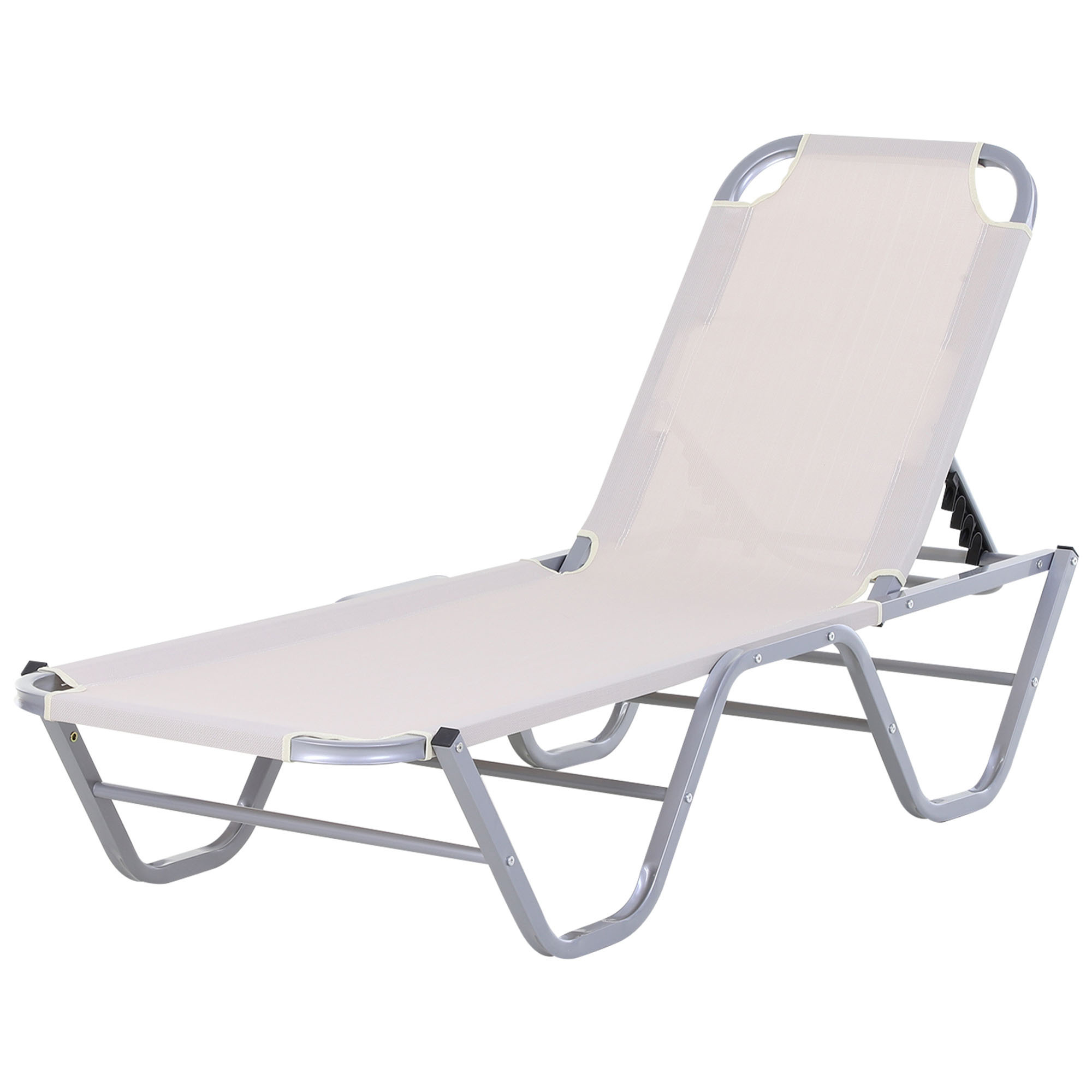 Outsunny Sun Lounger Relaxer Recliner with 5-Position Adjustable Backrest Lightweight Frame for Pool or Sun Bathing Cream White