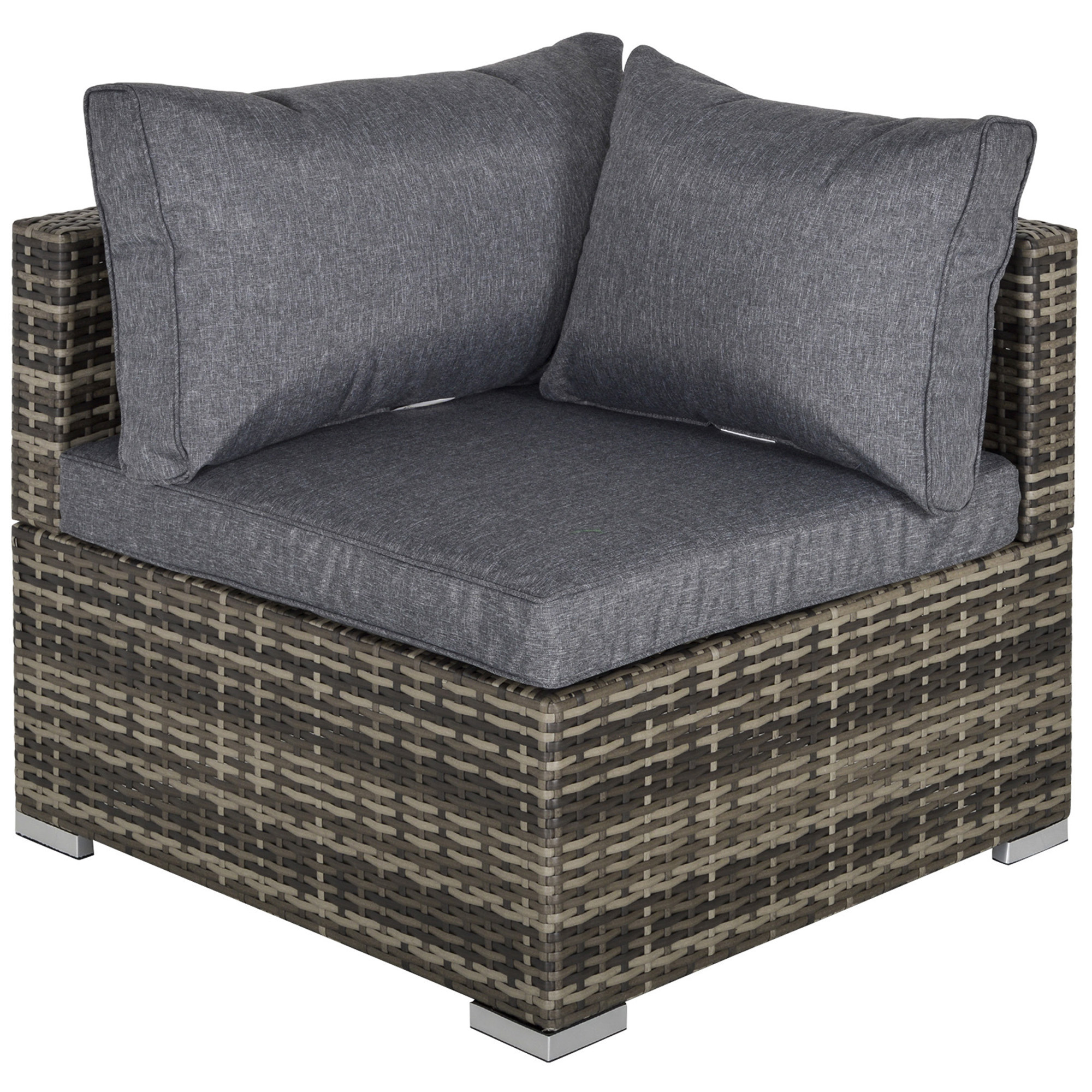 Outsunny PE Rattan Wicker Corner Sofa Garden Furniture Single Sofa Chair w/ Cushions, Deep Grey